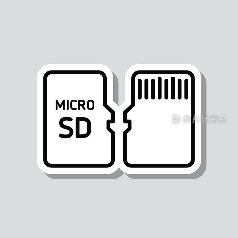 Micro SD卡-前后视图。图标贴纸在灰色背景